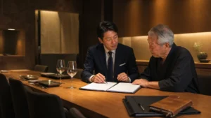 赤坂の飲食・会員制店舗の譲渡に向けて事業承継を相談する場面