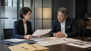 社名を伏せたノンネーム資料で秘密保持を重視して相談する場面