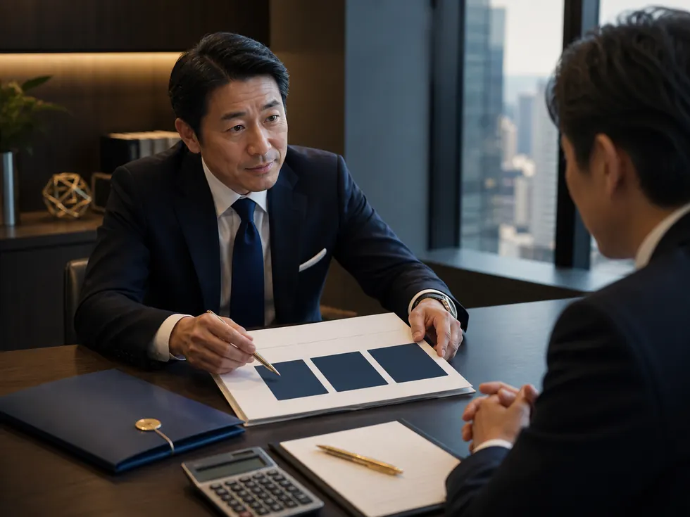 譲渡企業様の費用0円について面談で説明している様子